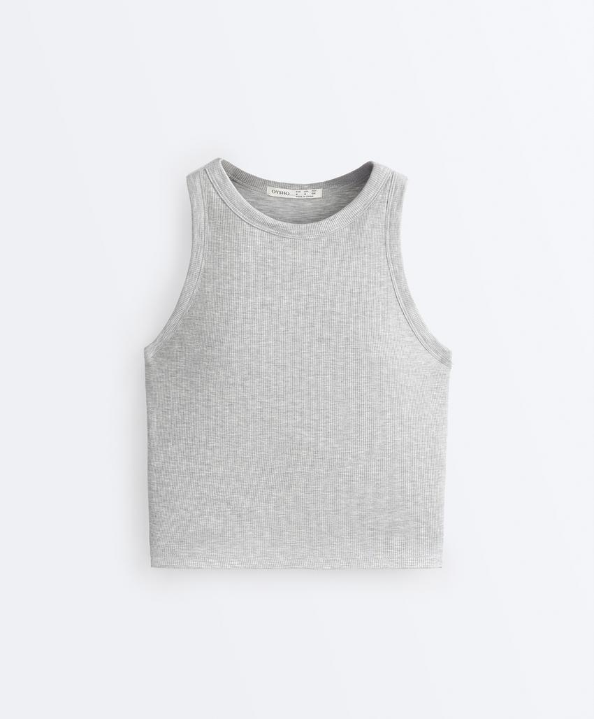 Удлиненный топ-майка в рубчик из смесового модала