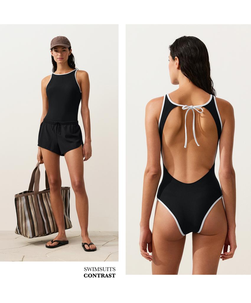 Купальник халтер с контрастной окантовкой