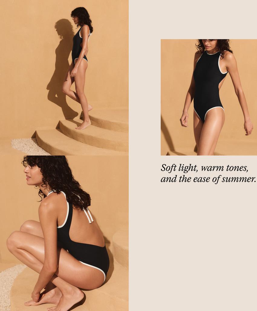 Купальник халтер с контрастной окантовкой