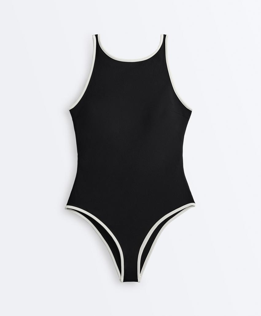 Купальник халтер с контрастной окантовкой