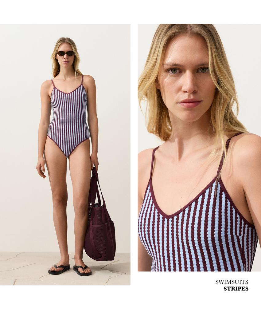 Купальник из рельефной ткани в полоску