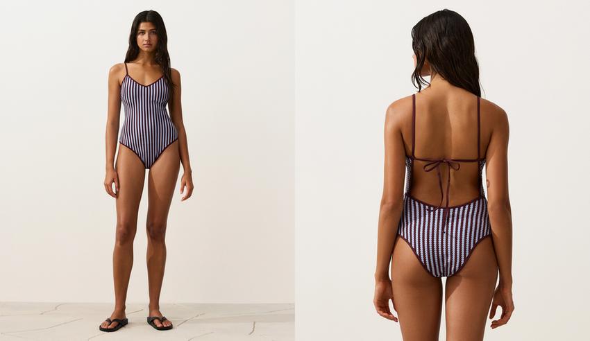 Купальник из рельефной ткани в полоску