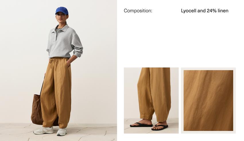 Брюки-Balloon со швами из смесовой ткани с лиоцеллом и 24% льна