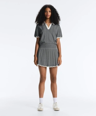 Вязаная плиссированная юбка в елочку- Заказать в России