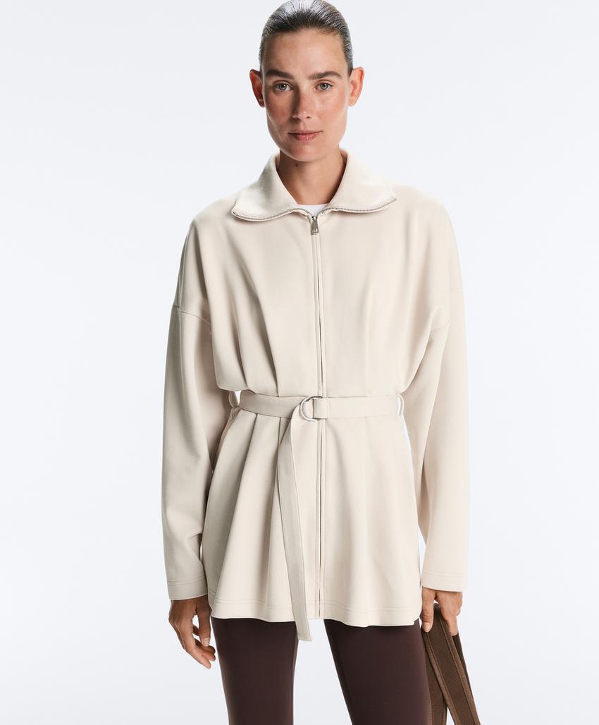 Длинная куртка из пике с поясом и складками, хлопок