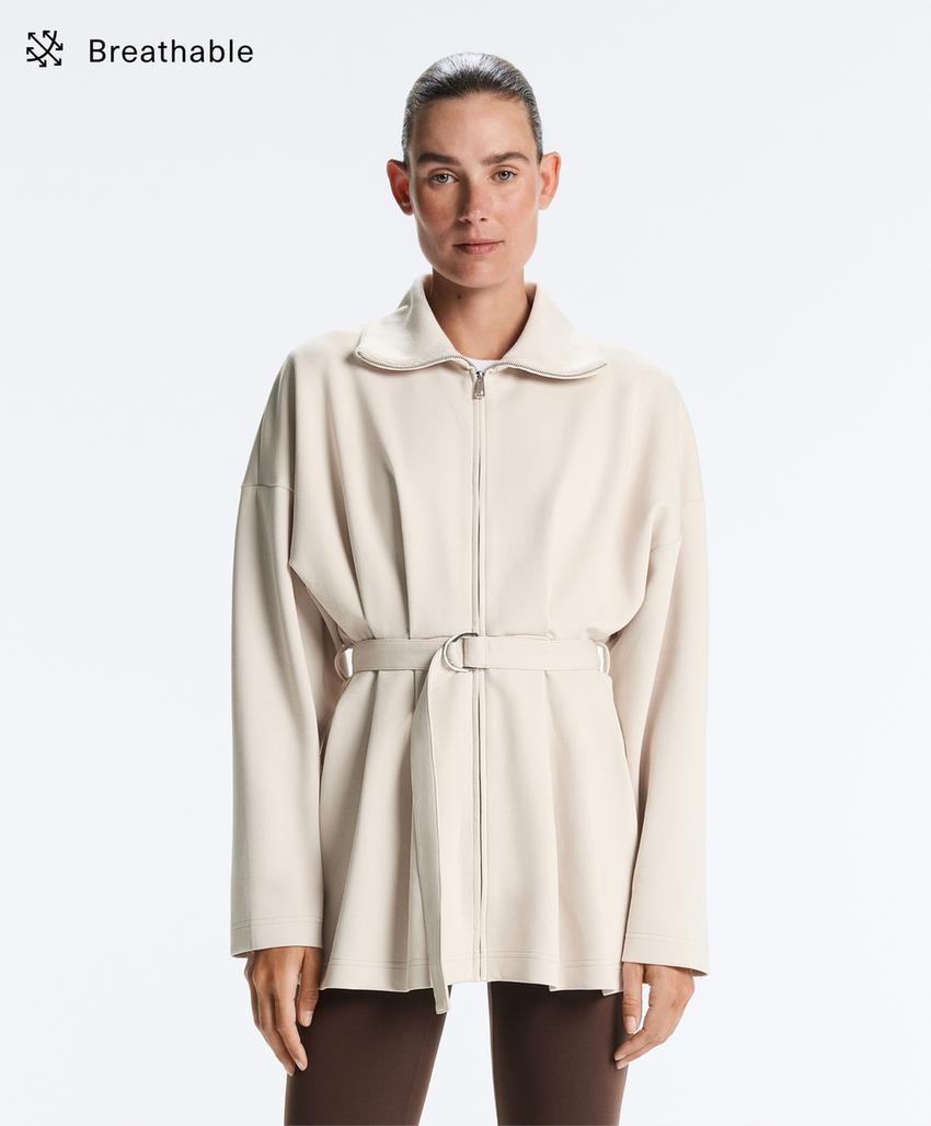 Длинная куртка из пике с поясом и складками, хлопок