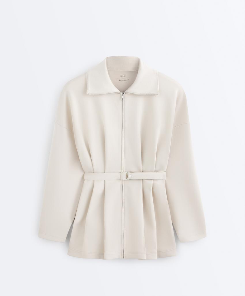 Длинная куртка из пике с поясом и складками, хлопок