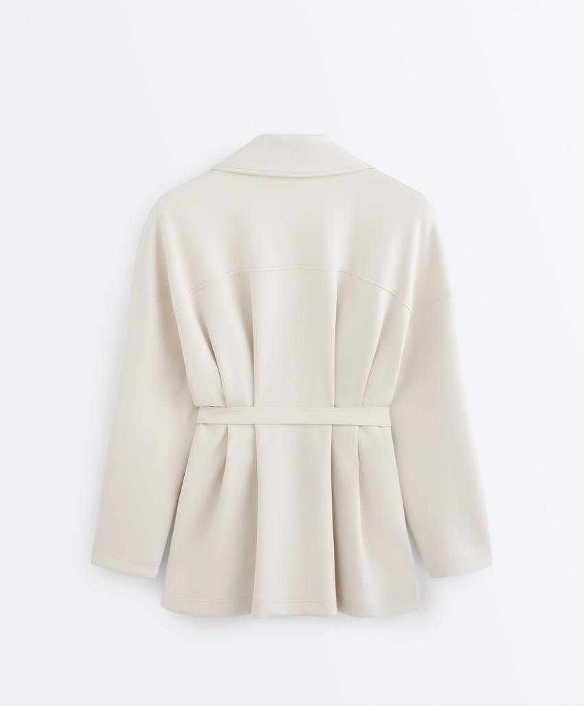 Длинная куртка из пике с поясом и складками, хлопок