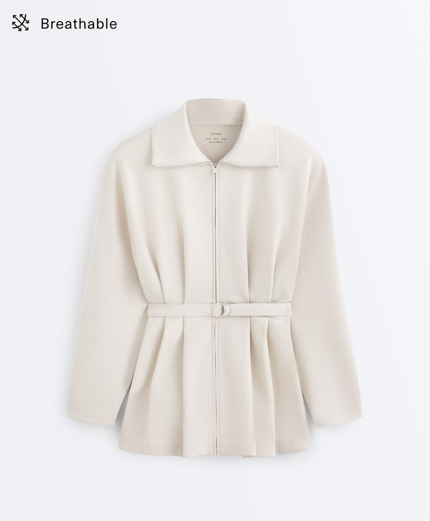 Длинная куртка из пике с поясом и складками, хлопок