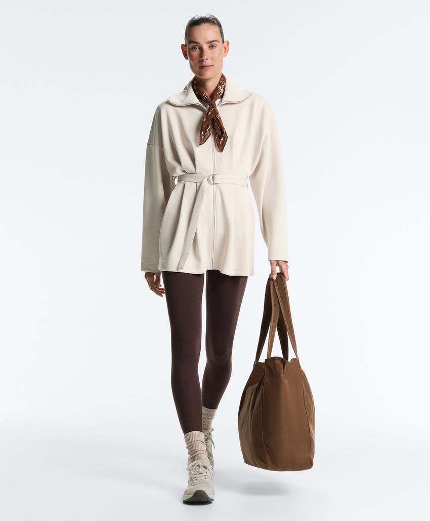 Длинная куртка из пике с поясом и складками, хлопок