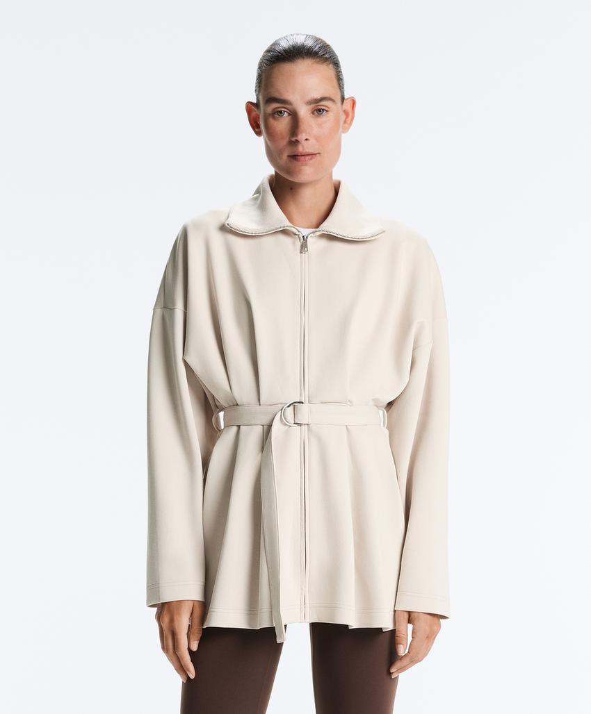 Длинная куртка из пике с поясом и складками, хлопок