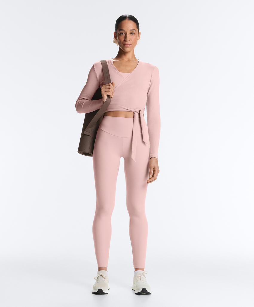 Лонгслив на запах из смесового хлопка в рубчик