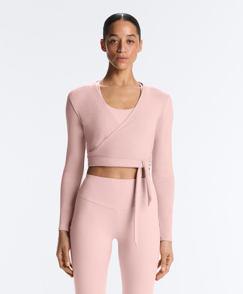 Лонгслив на запах из смесового хлопка в рубчик