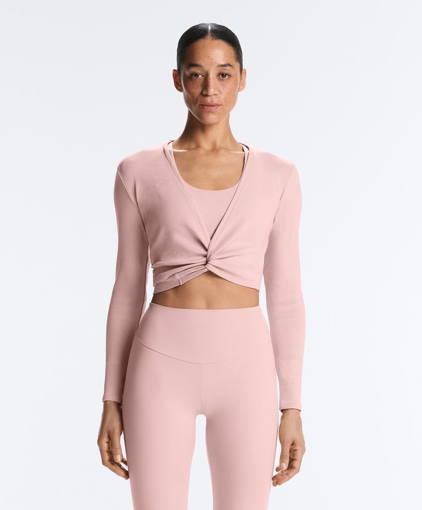 Лонгслив на запах из смесового хлопка в рубчик