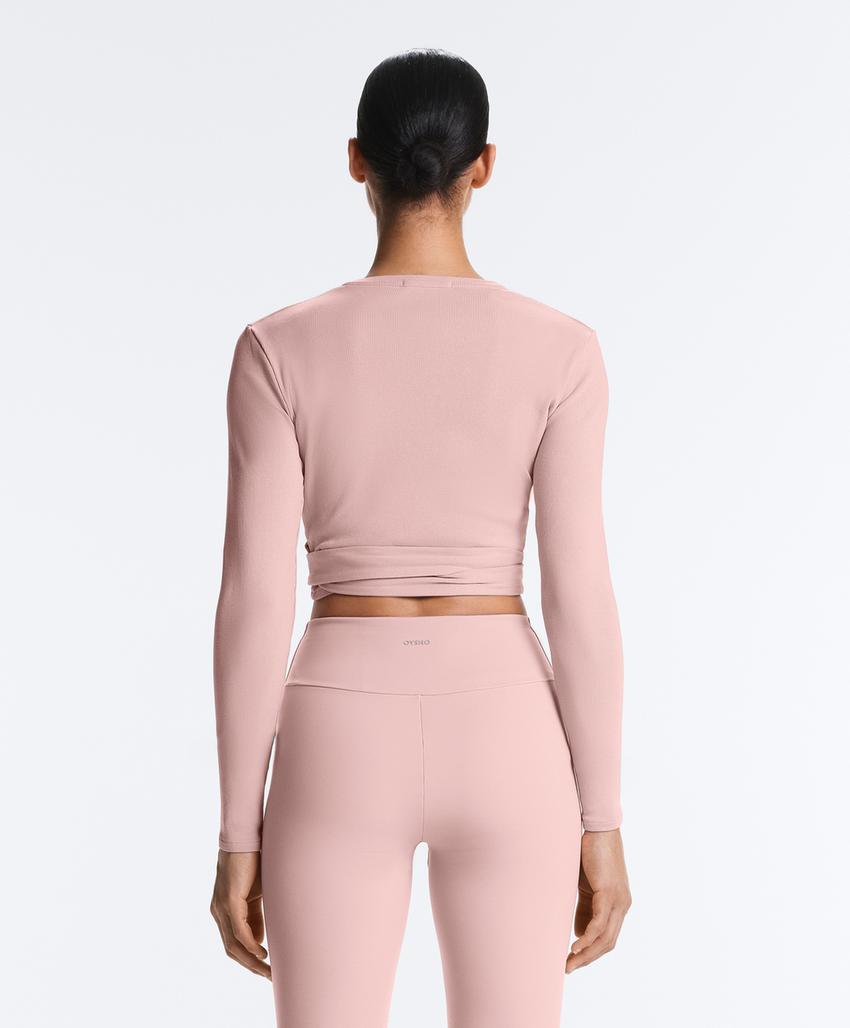 Лонгслив на запах из смесового хлопка в рубчик