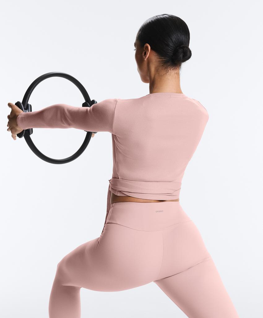 Лонгслив на запах из смесового хлопка в рубчик