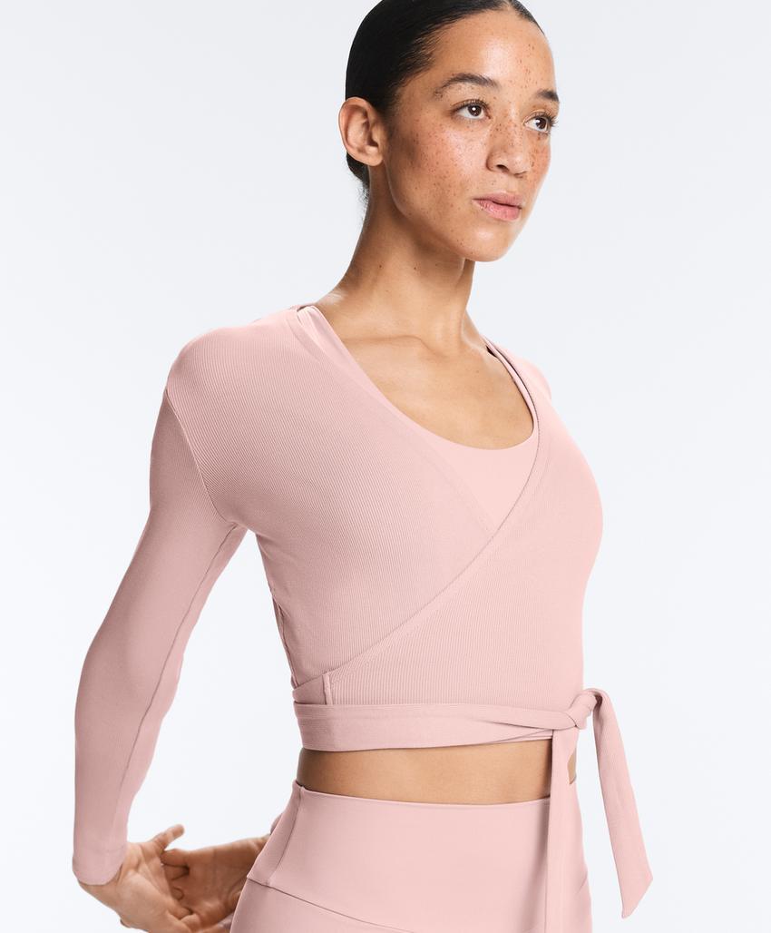 Лонгслив на запах из смесового хлопка в рубчик