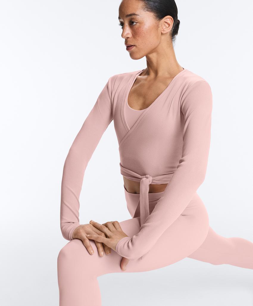 Лонгслив на запах из смесового хлопка в рубчик