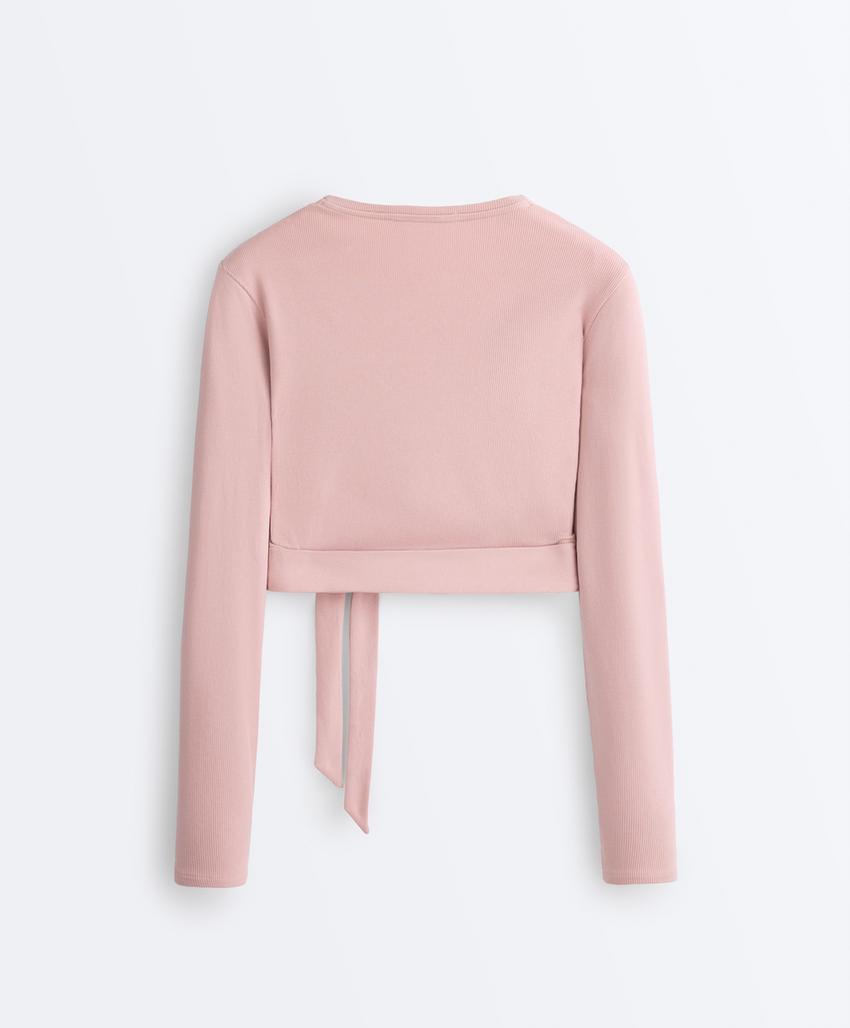 Лонгслив на запах из смесового хлопка в рубчик