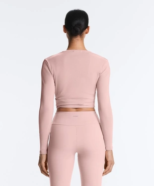 Лонгслив на запах из смесового хлопка в рубчик- Заказать в России