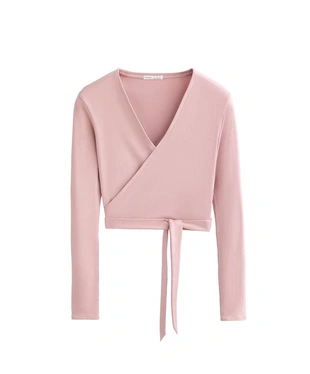 Лонгслив на запах из смесового хлопка в рубчик- Заказать в России