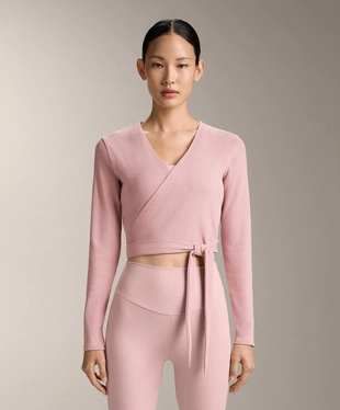 Лонгслив на запах из смесового хлопка в рубчик- Заказать в России