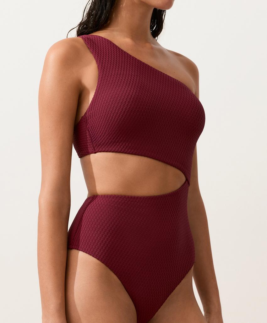 Асимметричный купальник трикини из жаккарда в мелкую клетку