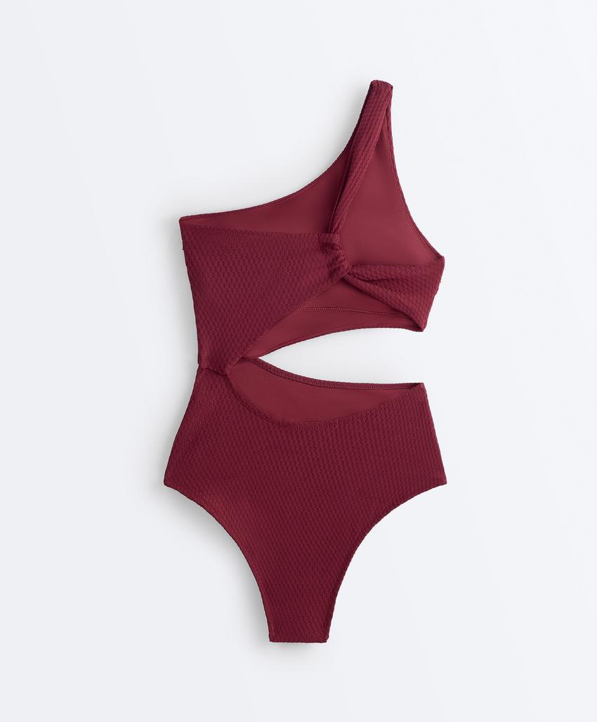 Асимметричный купальник трикини из жаккарда в мелкую клетку