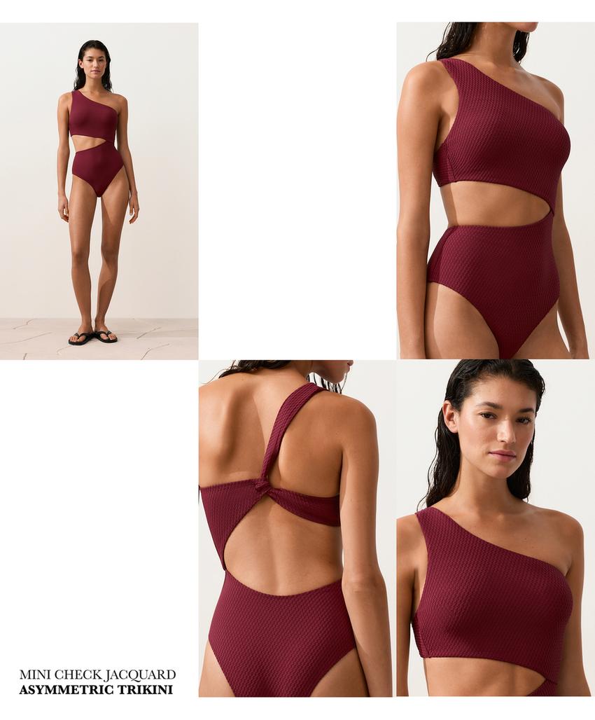 Асимметричный купальник трикини из жаккарда в мелкую клетку