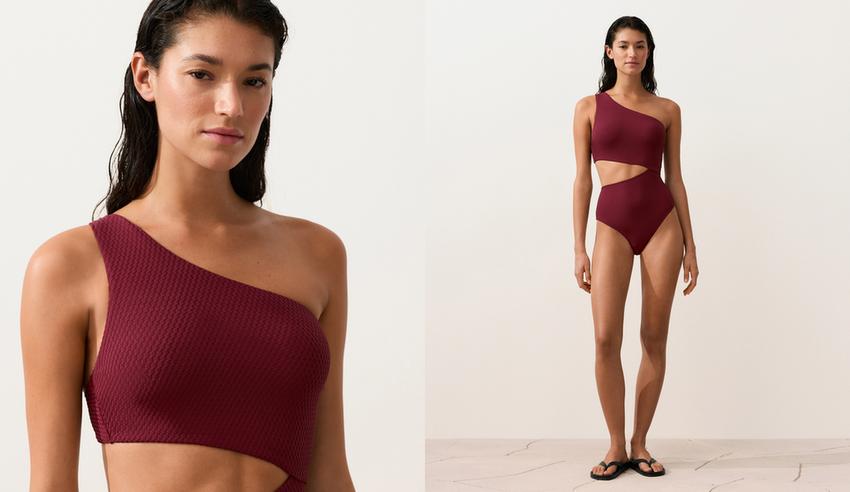 Асимметричный купальник трикини из жаккарда в мелкую клетку