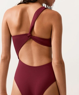 Асимметричный купальник трикини из жаккарда в мелкую клетку- Заказать в России