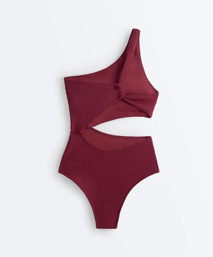 Асимметричный купальник трикини из жаккарда в мелкую клетку- Заказать в России