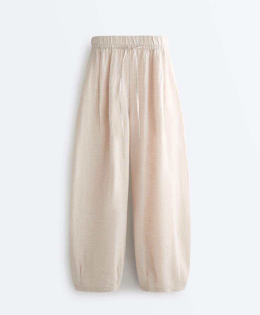 Брюки-бананы со складками из 100%-го льна