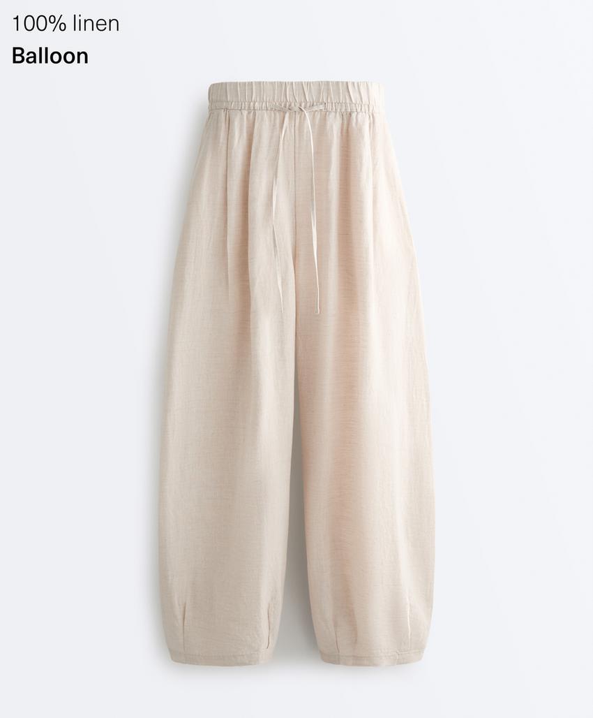 Брюки-бананы со складками из 100%-го льна