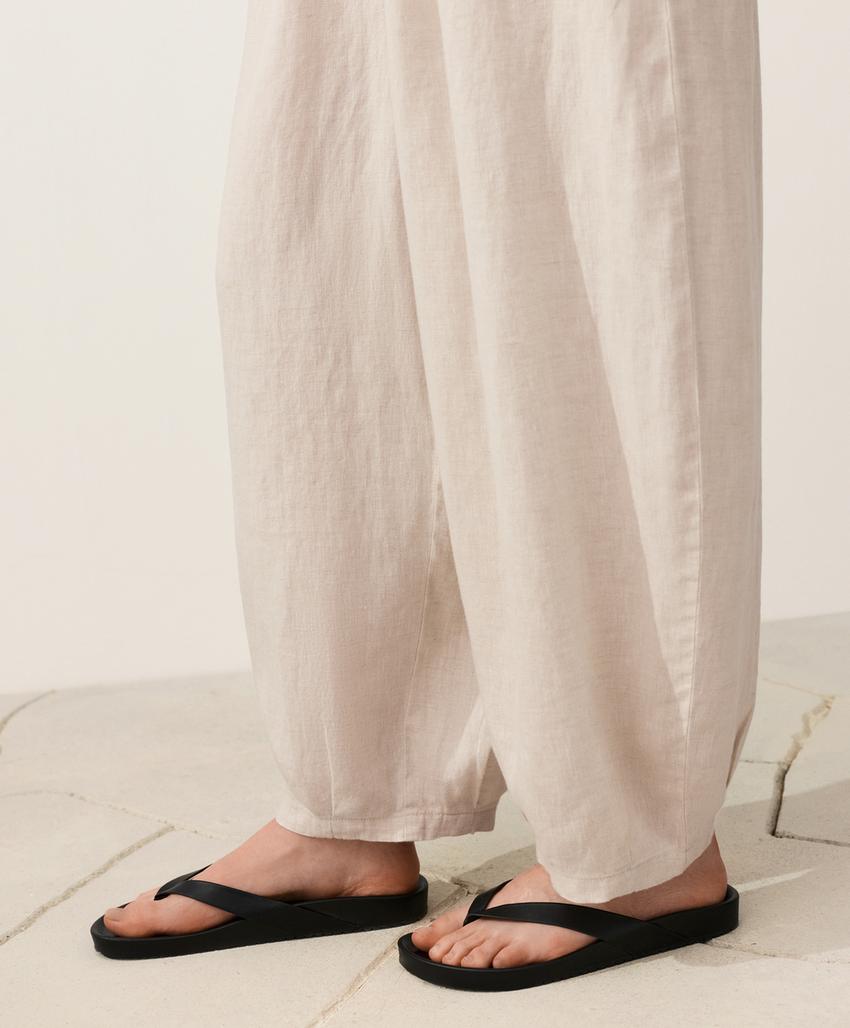 Брюки-бананы со складками из 100%-го льна