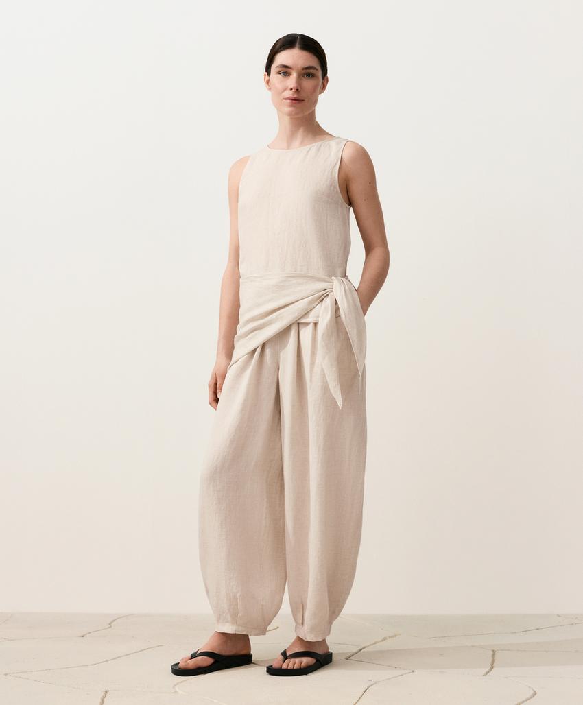 Брюки-бананы со складками из 100%-го льна