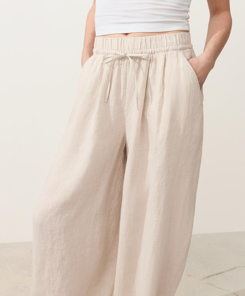 Брюки-бананы со складками из 100%-го льна