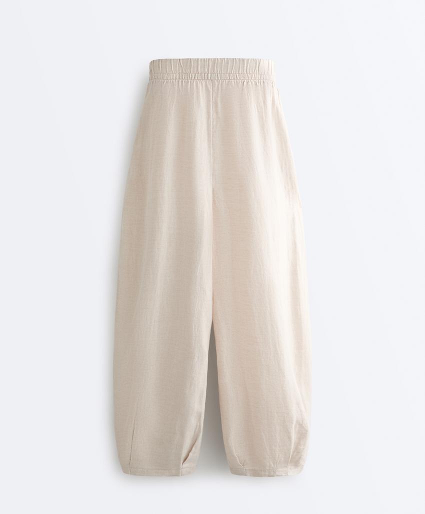 Брюки-бананы со складками из 100%-го льна