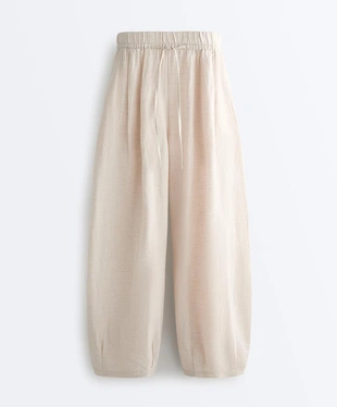 Брюки-бананы со складками из 100%-го льна- Заказать в России