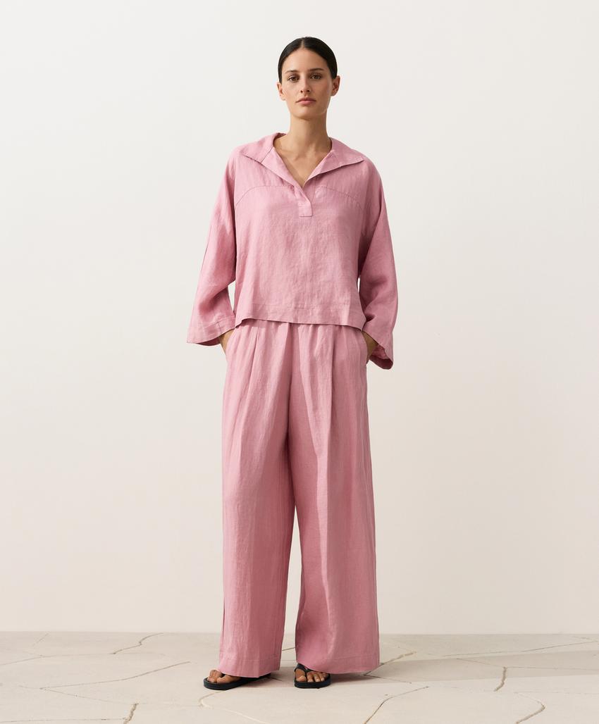 Рубашка-поло оверсайз с длинными рукавами из 100%-го льна