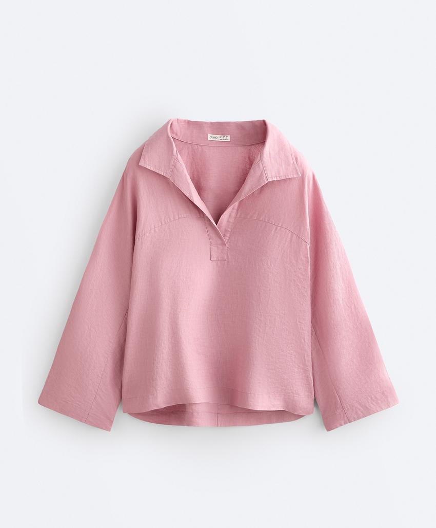 Рубашка-поло оверсайз с длинными рукавами из 100%-го льна