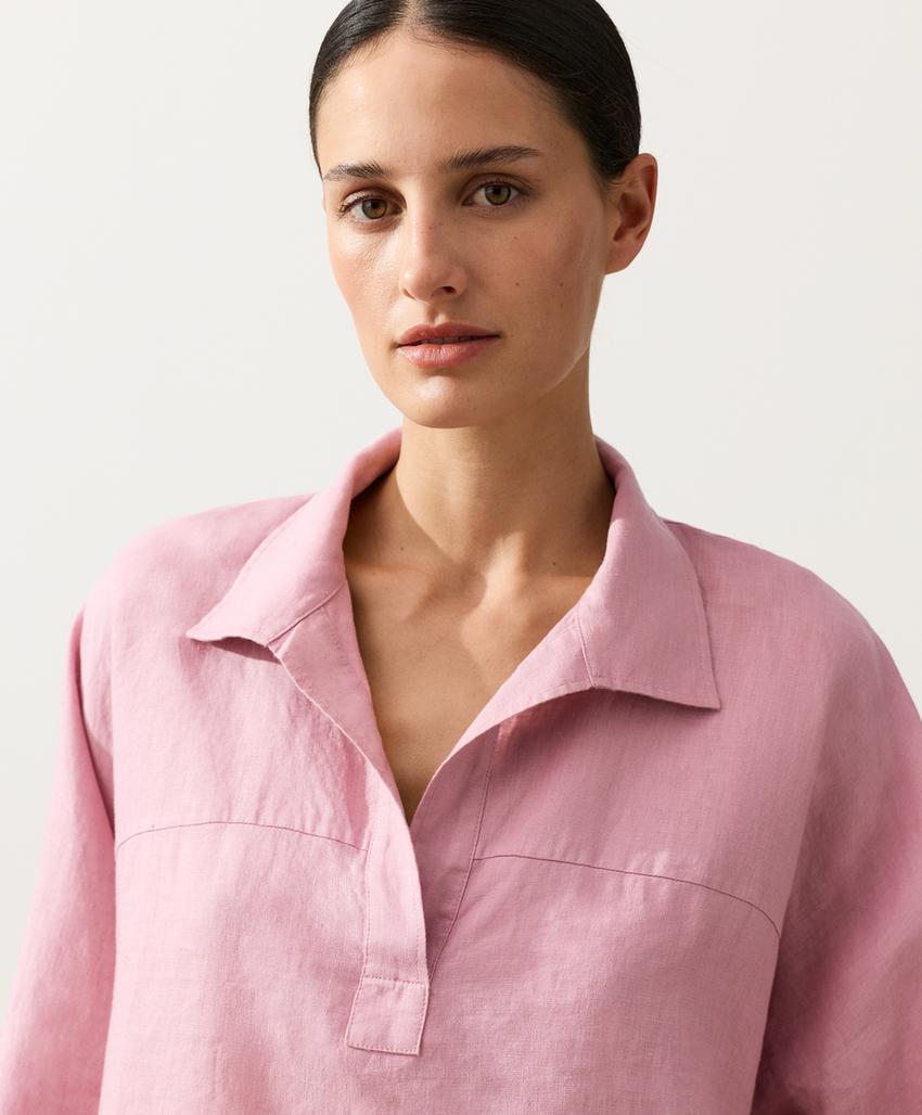 Рубашка-поло оверсайз с длинными рукавами из 100%-го льна