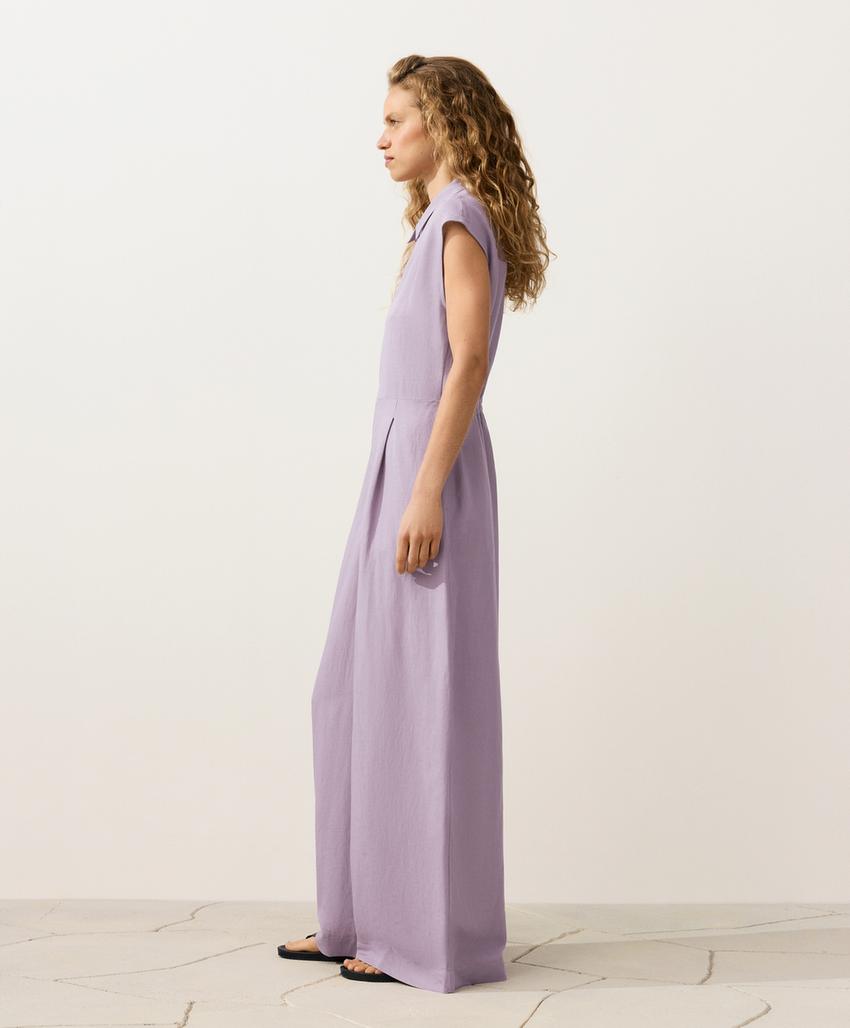 Длинный комбинезон с отложным воротником из ткани с хлопком