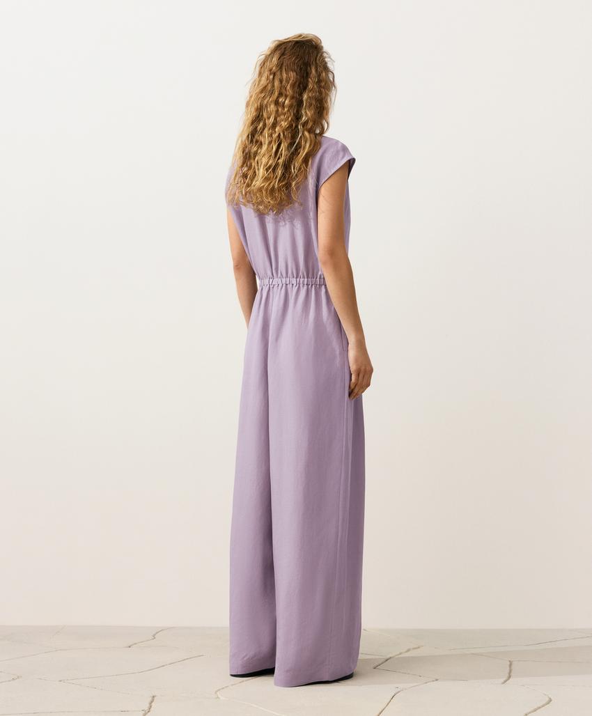 Длинный комбинезон с отложным воротником из ткани с хлопком