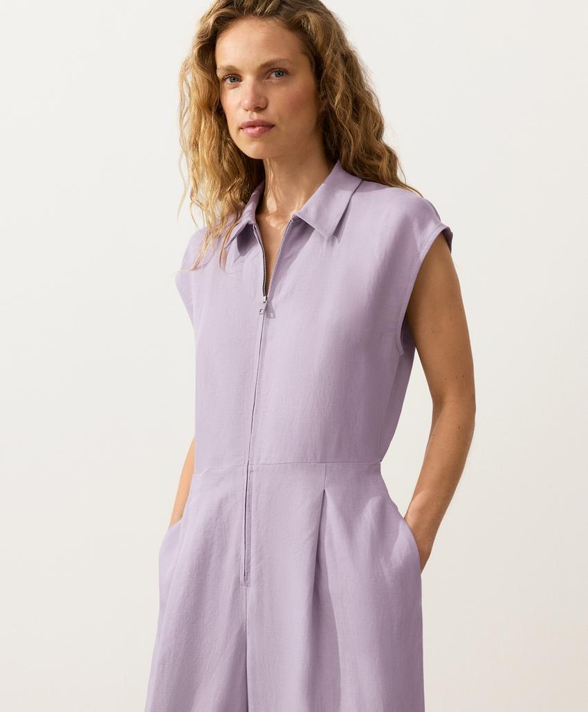 Длинный комбинезон с отложным воротником из ткани с хлопком