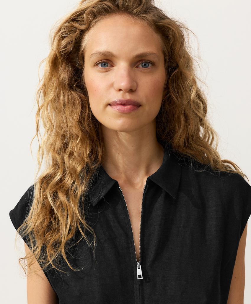 Длинный комбинезон с отложным воротником из ткани с хлопком