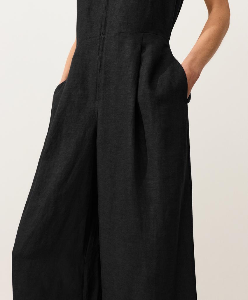 Длинный комбинезон с отложным воротником из ткани с хлопком