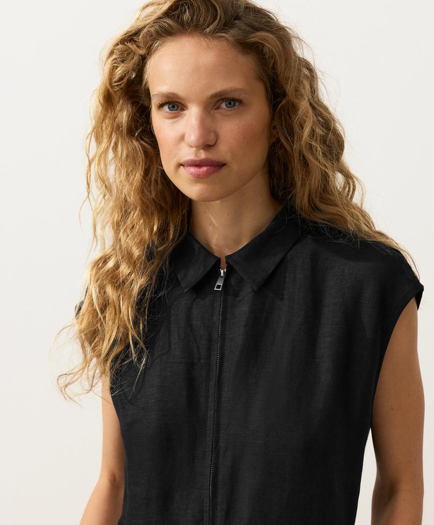 Длинный комбинезон с отложным воротником из ткани с хлопком