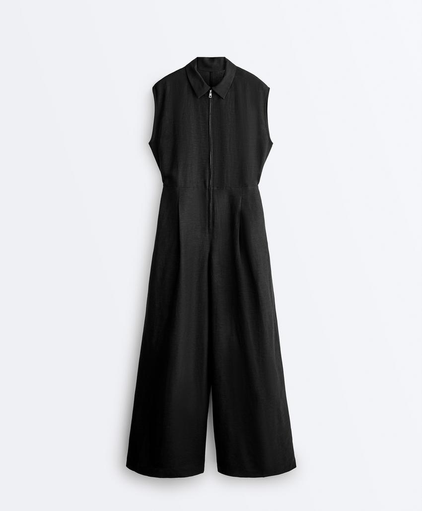 Длинный комбинезон с отложным воротником из ткани с хлопком