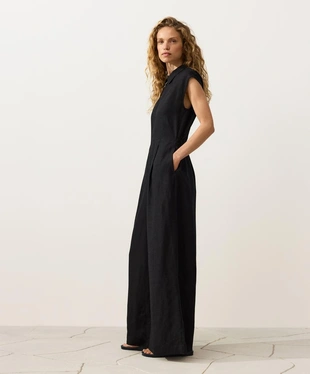 Длинный комбинезон с отложным воротником из ткани с хлопком- Заказать в России